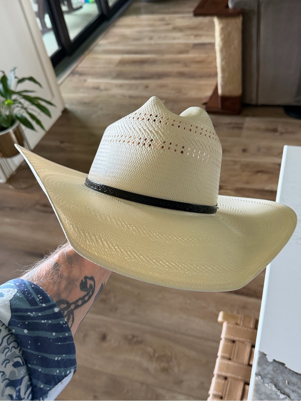 Stetson Cream Straw Western Cowboy Hat with Black Band
